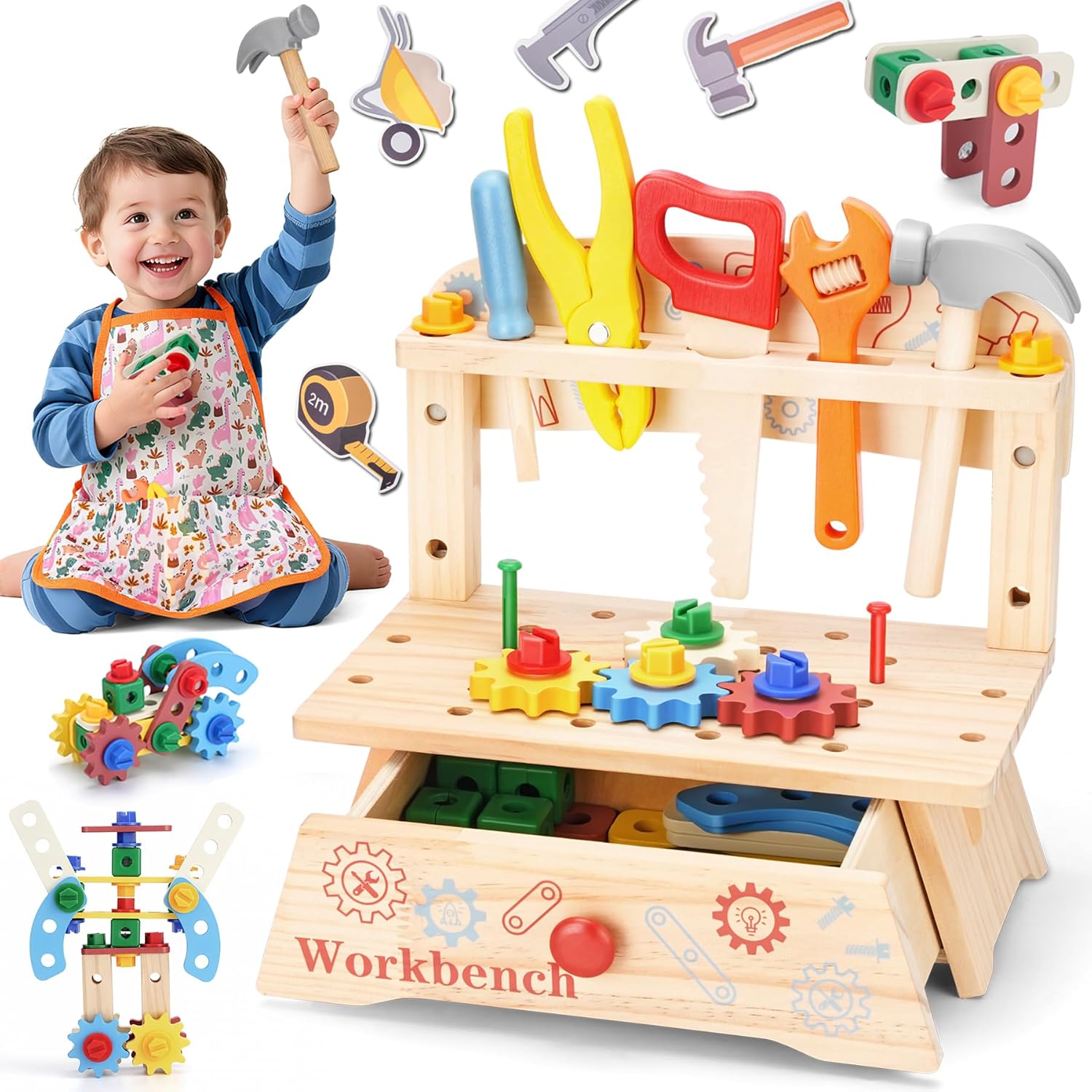 Gardening Tools Girls - Bangku Perkakas Kayu untuk Anak-Anak, Mainan